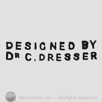 Bolded writing Designed by up Dr C. Dresser under all capital letters