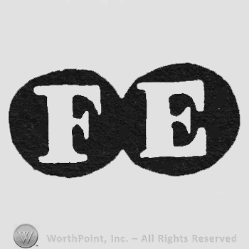 White initials FE inside two black circles