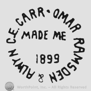 Curved capital writing in circle shape Ramsden & Almyn C.E.Carr Omar and Made Me 1899 inside