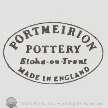 oval logo with "portmeirion pottery stoke on trent made in england" inside