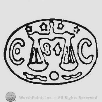Hollow letters C C left and right of a weighing scale all inside an oval