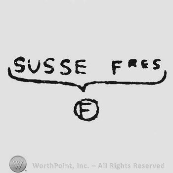 Capital handwriting Susse Freres up F inside circle under