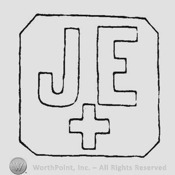 Hollow initials JE up + under all inside a square