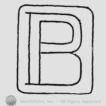 Monogram of letters BP inside a rectangle