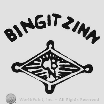 Curved capital writing Bingit Zinn above Diamond initials CBN inside