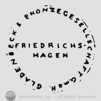Capital writing in circle shape Gladenbecks Bronzegeselleschaft GMbH around Friedrichs Hagen
