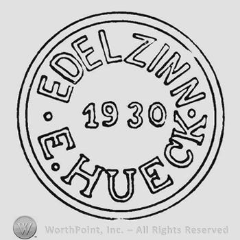 Circular stamp hollow writing Edelzinn E. Hueck around 1930