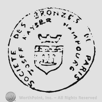 Curved writing in circle shape Societe des Bronzes de Paris Kayser Josef Hamburg around eagle with shiel over him all inside circle