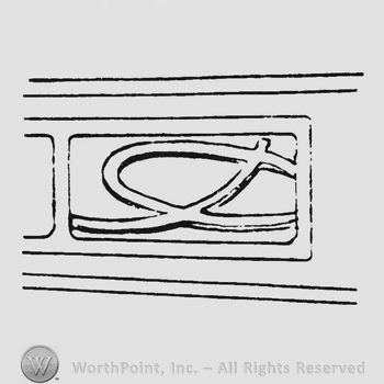 Monogram inside square between two orizontal lines