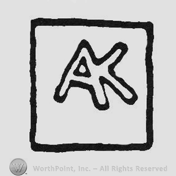 Hollow monogram of letters AK inside a square