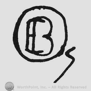Monogram of letters BE inside a circle S outside