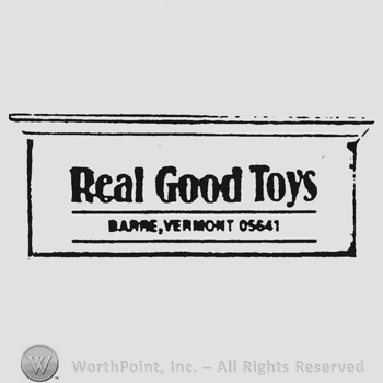 Real Good Toys written above, underlined, Barre Vermont 05641 written below, inside a rectangle