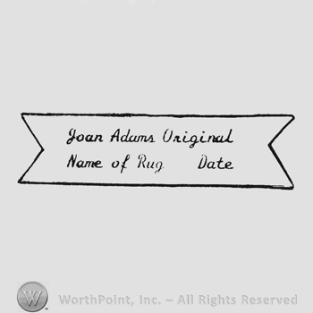 Joan Adams Original written above, Name of Rug Date written below, on a label