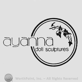 Stylish writing Ayanna doll sculptures inside double circle with flowers up and right
