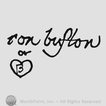 Handwriting Ron Bufton or B inside a heart