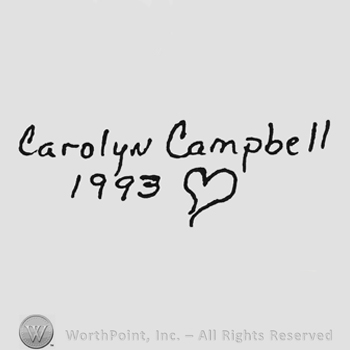 Handwriting Carolyn Campbell up 1993 heart under