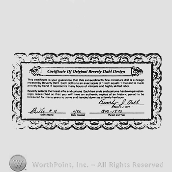 Label Certificate of Original Beverly Dahl Design up text under signature and date under