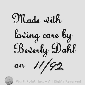 Handwriting from top to bottom Made with loving care by Beverly Dahl 11/92