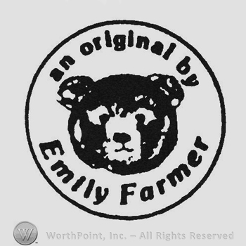 Curved writing An original by up Emily Farmer down teddy bear head middle all inside a circle