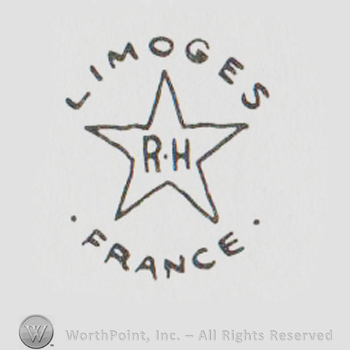 Uppercase RH inside a star, Limoges France written with uppercase letters