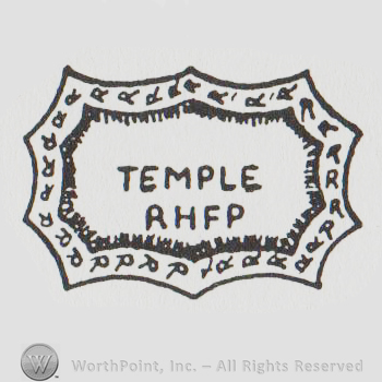 "temple RHFP" written with uppercase letters inside an ornamented cartouche