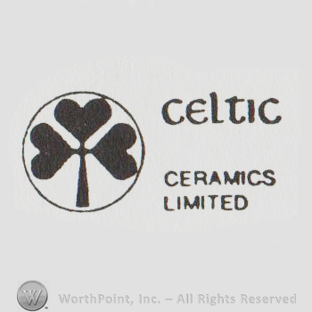Clover in a circle, Celtic Ceramics Limited written with uppercase letters