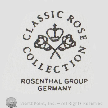 a crown above two crossed roses and CLASSIC ROSE COLLECTION ROSENTHAL GROUP GERMANY