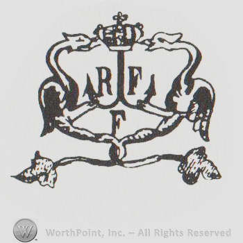 a crown above two gryphos holding an anchor and the initials RFF
