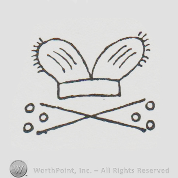 a crown above two lines that make an X and six small circles