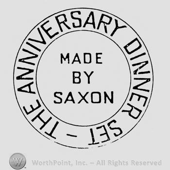 Made By Saxon written in the middle of a circle shape frame, inside of another circle shape frame with The Anniversary Dinner Set written in circle