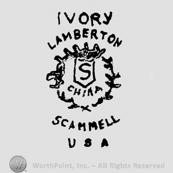 Ivory written above Lamberton written arched above a crown above an S in a frame above China written, inside a wreath, Scammell written arched under it, above U.S.A.