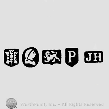 Castle and Woman's profile and Lion Passant and date-letter P and JH