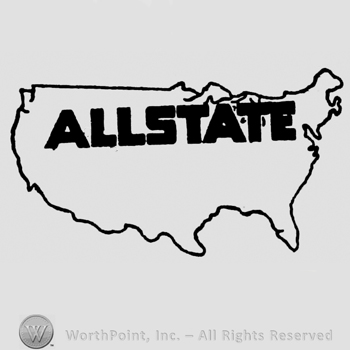 Allstate written bold inside of a map shape frame