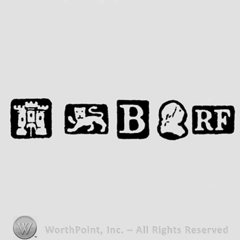 Castle and Lion Passant and date-letter  and Man's profile B and RF