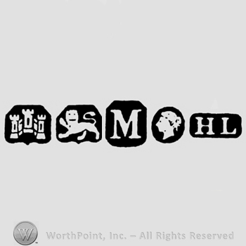 Castle and Lion Passant and date-letter M and Woman's profile HL