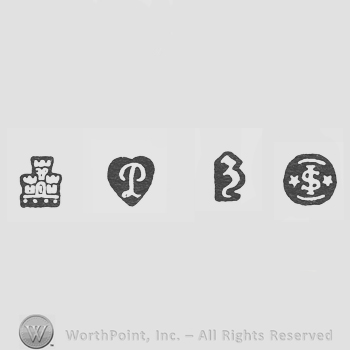 Castle and P letter and date-letter t and IS in monogram between two mullets