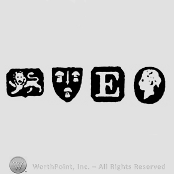 Lion Passant and Sword with three Pawns and date-letter E and Woman's Profile