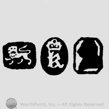 Lion Passant and Crown and date-letter K and Man's Profile