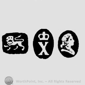 Lion Passant and Crown and date-letter X and Man's Profile