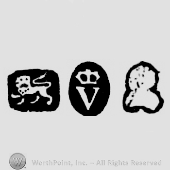 Lion Passant and Crown and date-letter V and Man's Profile