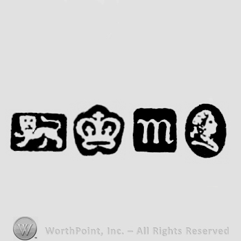 Lion Passant and Crown and date-letter m and Man's Profile