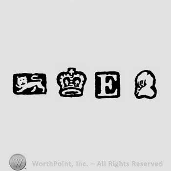 Lion Passant and Crown and date-letter E and Man's Profile