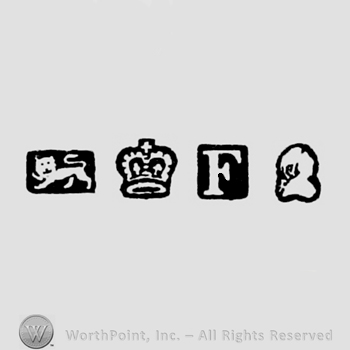 Lion Passant and Crown and date-letter F and Man's Profile