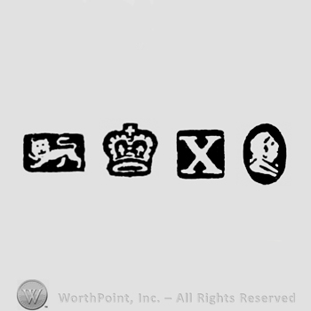 Lion Passant and Crown and date-letter X and Man's Profile