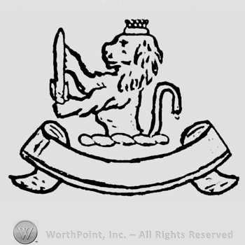 A lion with a crown above a ribbon