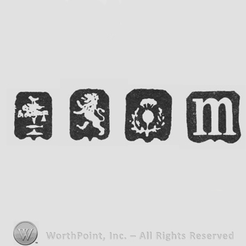 Tree Fish & Bell and Lion Rampant and Thistle and date-letter m