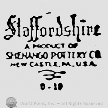 Staffordshire written above  A Product of Shenango Pottery Co. written above New Castle Pa, U.S.A.