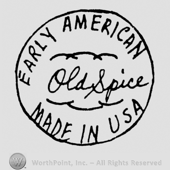 Early American written above Old Spice hand written above Made in USA written arched, all inside a circle shape frame