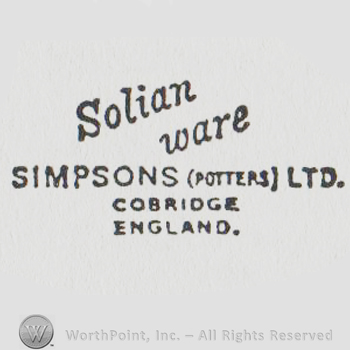 the text in SOLIAN WARE SIMPSONS (POTTERS) LTD. COBRIDGE ENGLAND