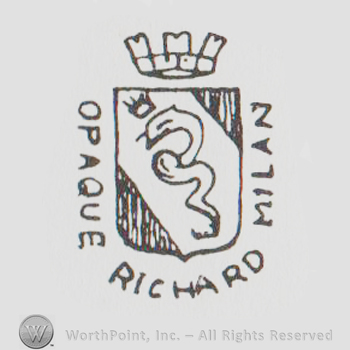 a crown above a shield with a snake and OPAQUE RICHARD MILAN